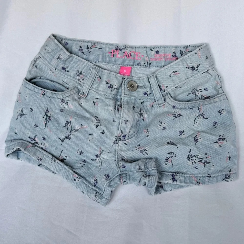 The Children's Place Light Blue Floral Denim Shorts